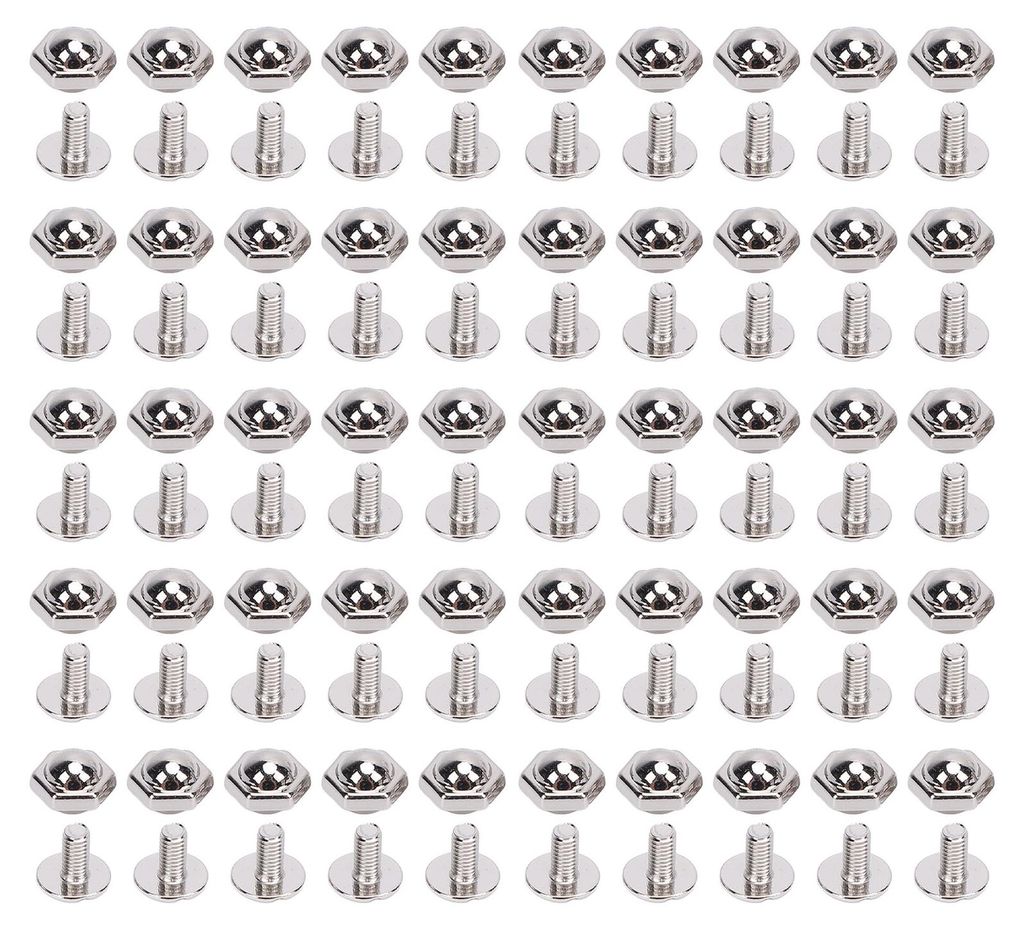 50 Sets 8-mm-Nieten und -Zapfen aus Zinklegierung, Sechskantnieten mit Schlitzschrauben für Lederhandwerk, Bekleidungsdekoration, Silber