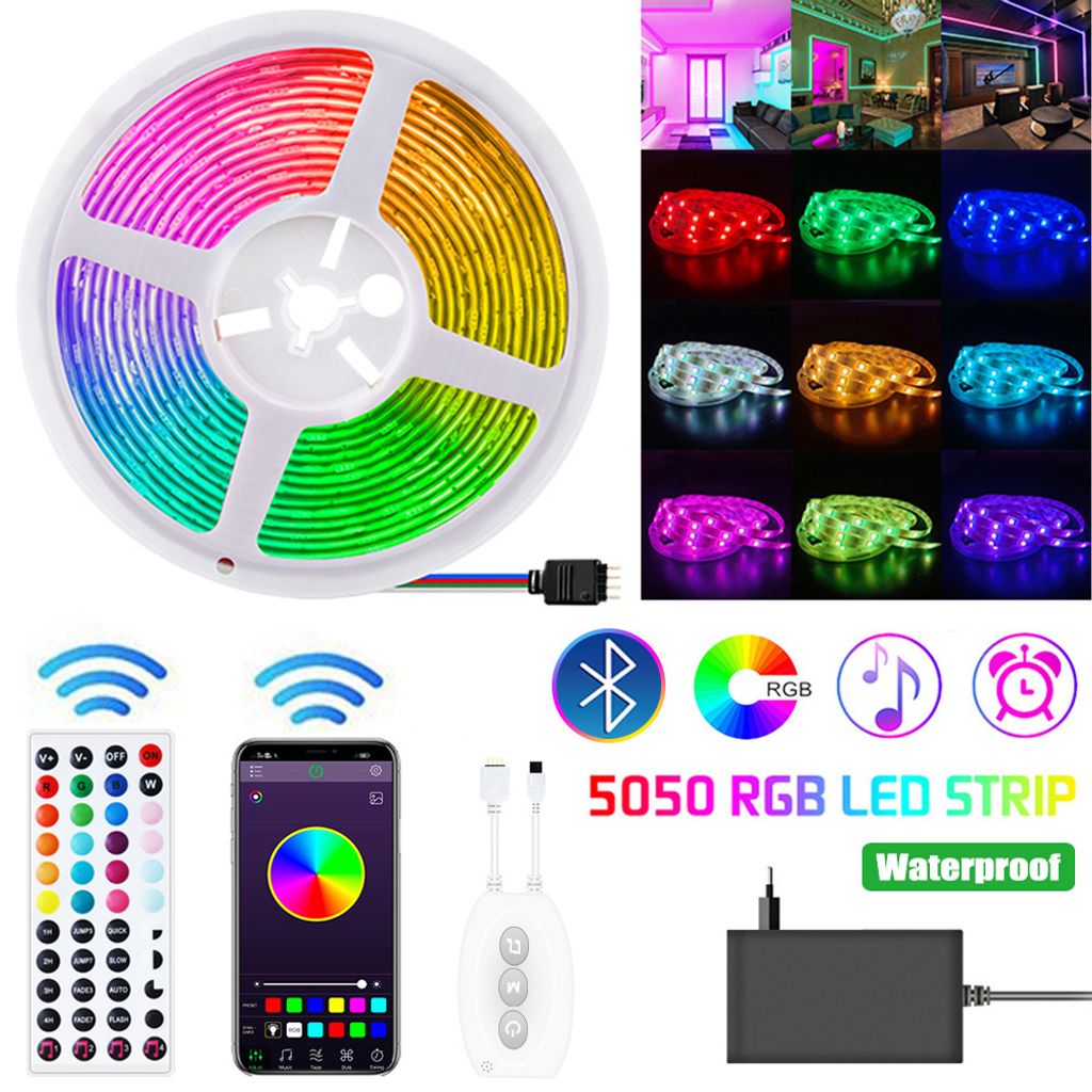 RGB LED Stripe Streifen Band Lichtleiste SMD 5050 Lichterkette Bluetooth APP DE 