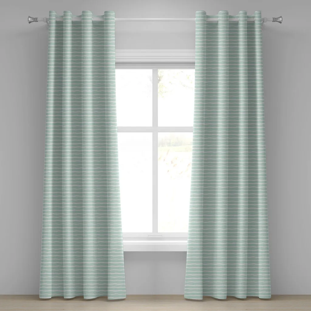 ABAKUHAUS Tenda con occhielli alla menta, linee ondulate orizzontali, strisce astratte, motivo minimalista, tende decorative a 2 pannelli, 280 cm x 175 cm, verde mandorla bianco