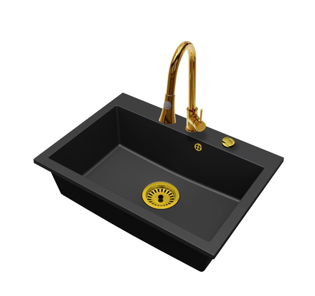 Granitspüle Einbauspüle 1 Becken BRADO Elite 70 mit Armatur Gold und Ablaufgarnitur Automatik