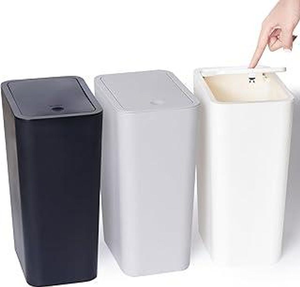 3er Pack 10L Kleiner Mülleimer mit Deckel, Badezimmer Abfalleimer mit Druckdeckel, Kleiner Mülleimer/Abfallkorb für Badezimmer, Küche, Büro, S...