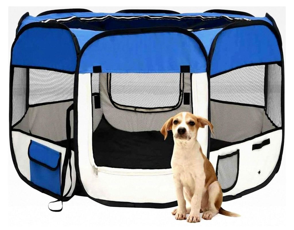 Faltbarer Welpenlaufstall mit Tragetasche Blau 90x90x58 cm
