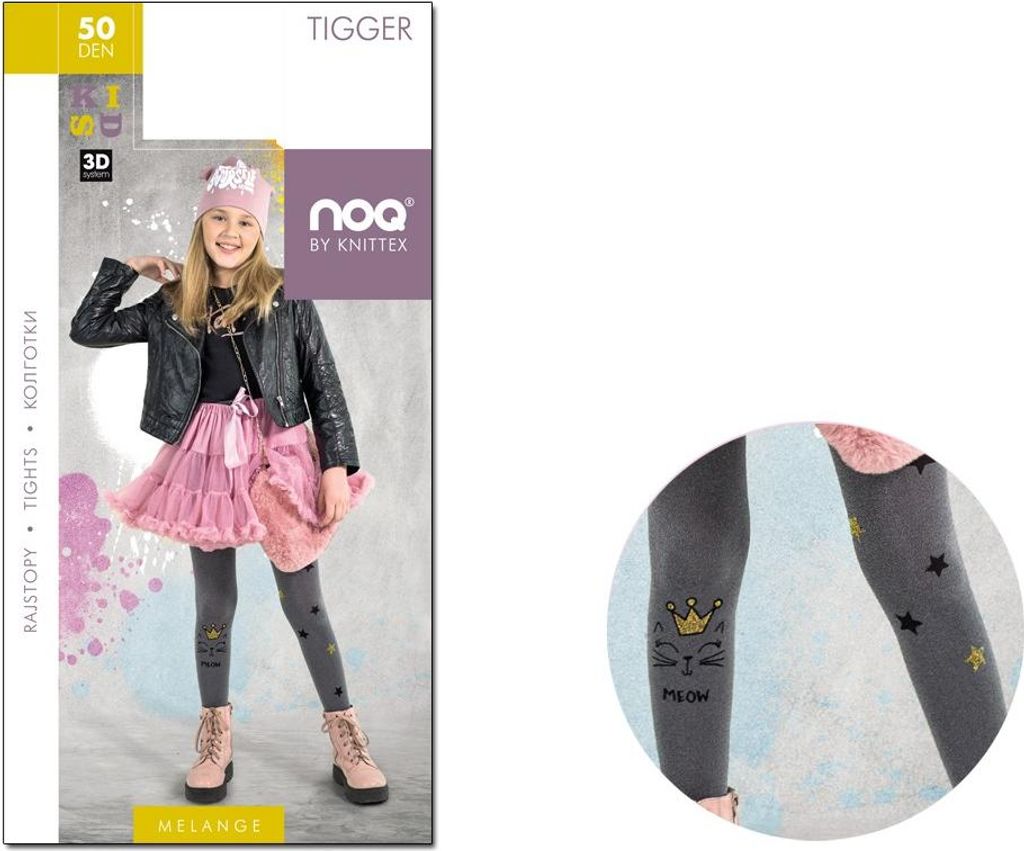 Kinderstrumpfhose mit einem Kätzchen 140-146 Nero Melange