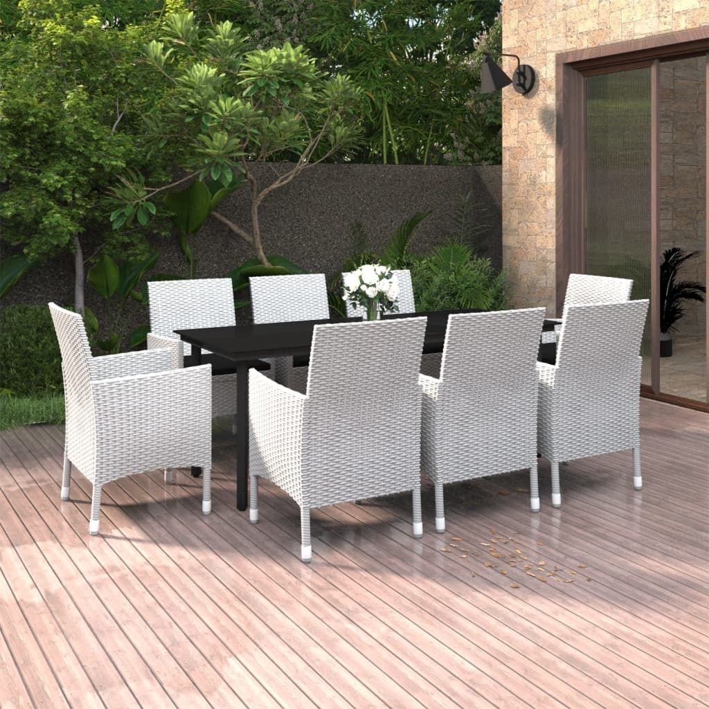 The Living Store 9-tlg. Garten-Essgruppe mit Auflagen Poly Rattan und Glas