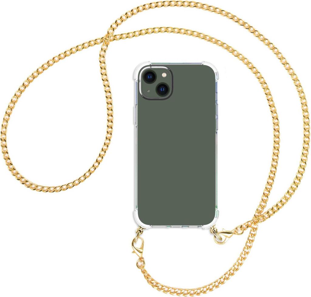 Handykette Backcover-Schutzhülle mit Band (Metall goldfarben) für Apple iPhone 14 Plus (6.7'') - goldfarbene Kette
