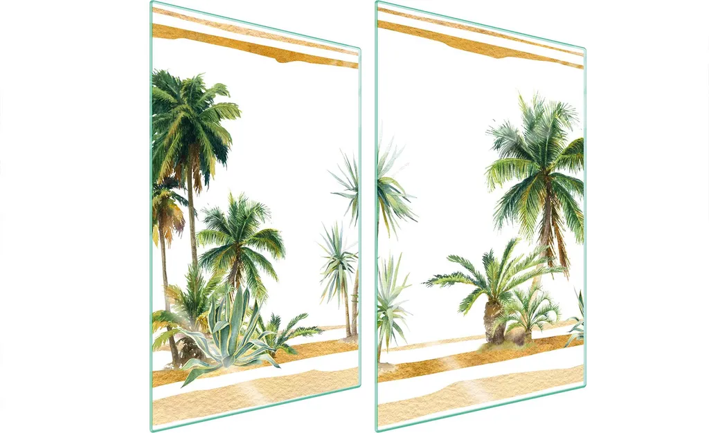 Coprifornelli Vetro 35x52 Set 2 Pezzi Palme Spiaggia - Tagliere Moderno