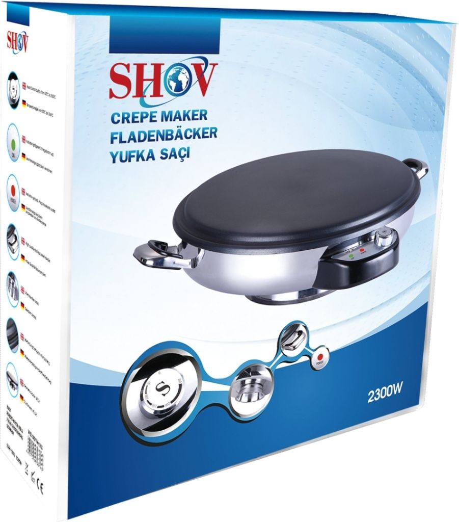 Shov Crêpes, Pfannkuchen, Yufka und Pita-/Fladenbrot Maker 2300W 265°C