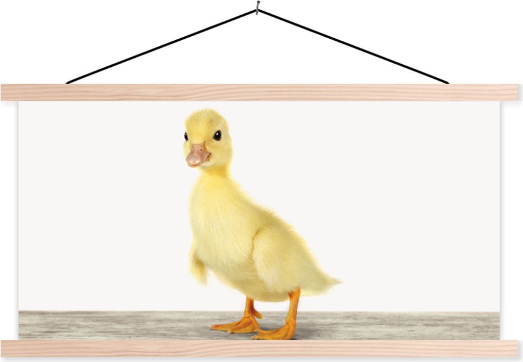 MuchoWow Textilposter Ente - Küken - Tiere - Süß - Mädchen - Jungen - Kinder 60x30 cm mit holzfarbenen Rahmen - Dekoration