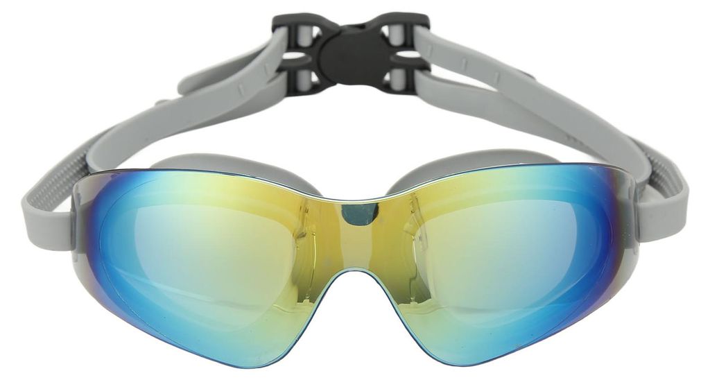 Schwimmbrille, Anti-Beschlag, kein Auslaufen, Silikagel-Schwimmbrille mit PC-Spiegel für Damen und Herren, Grau