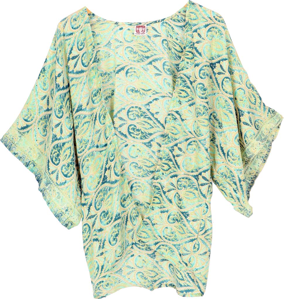 Kimonojäckchen, Kurzer Boho Kimono, Strandkimono - Smaragdgrün, Damen, Polyester, Kimono