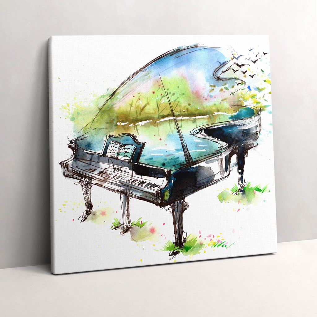 Illustration 4 Seasons and piano – Leinwandbild Wandbild – 60x60 cm – Leinwandbilder – Wandbilder – Schlafzimmer – Flur