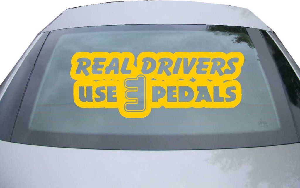 Indigos UG - Aufkleber Heckscheibe & Motorklappe DE2102 - gold - 600x228 mm - Real Drivers use 3 Pedals - Auto Scheiben Fenster Heckklappe Tuning R...
