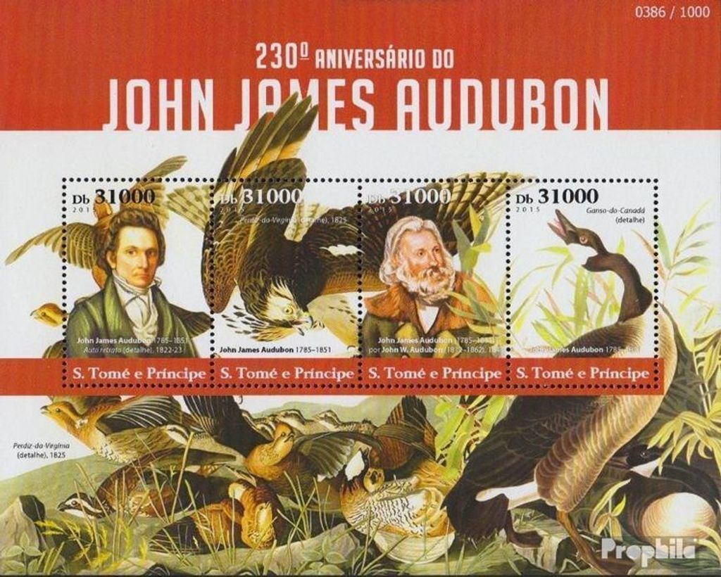 Briefmarken Sao Tome e Principe 2015 Mi 6223-6226 Kleinbogen (kompl. Ausgabe) postfrisch John James Audubon