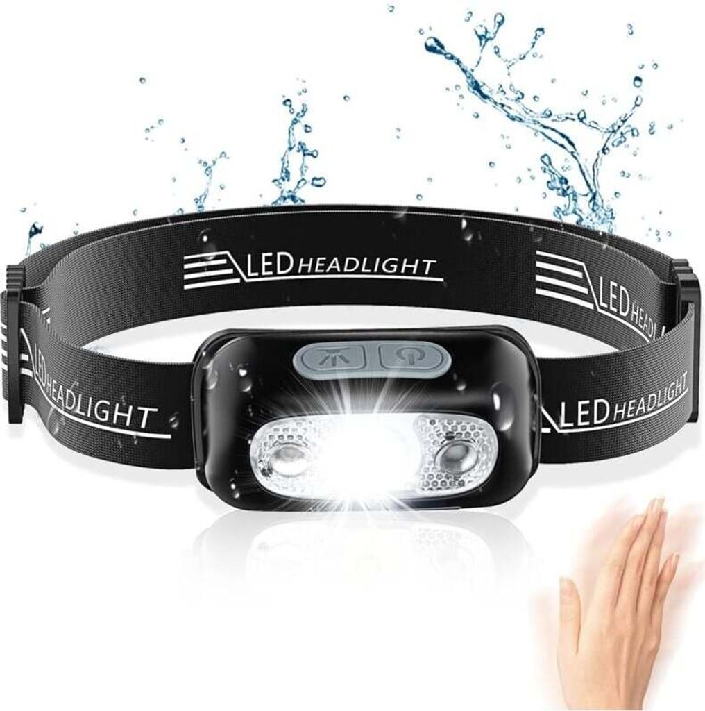 Stirnlampe, Leistungsstarke LED-Stirnlampe mit Bewegungsmelder, IPX6 Wasserdicht, 4 Beleuchtungsmodi, Professionelle per USB wiederaufladbare Stirn...