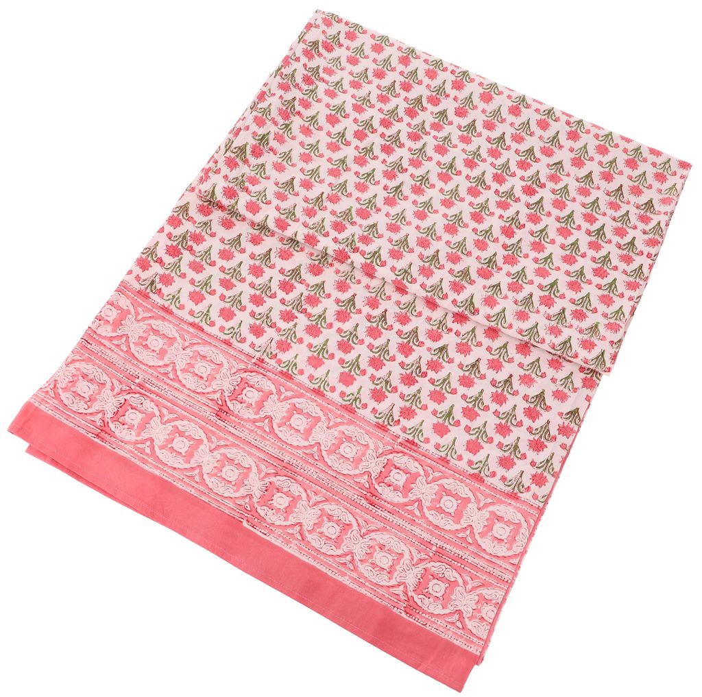 Blockdruck Tagesdecke, Bett & Sofaüberwurf, Handgearbeiteter Wandbehang, Wandtuch - Design 1, Creme-weiß, Baumwolle, Größe: Double 225*275 cm