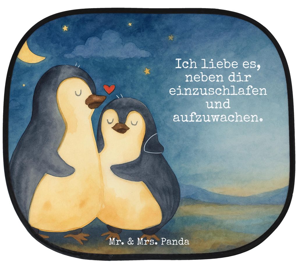 Mr. & Mrs. Panda Auto Sonnenschutz Pinguine Einschlafen Design - Weiß - Geschenk, hitzeschutz, Hochzeitstag, für Partner, Freundin, Frauen, Seitl...