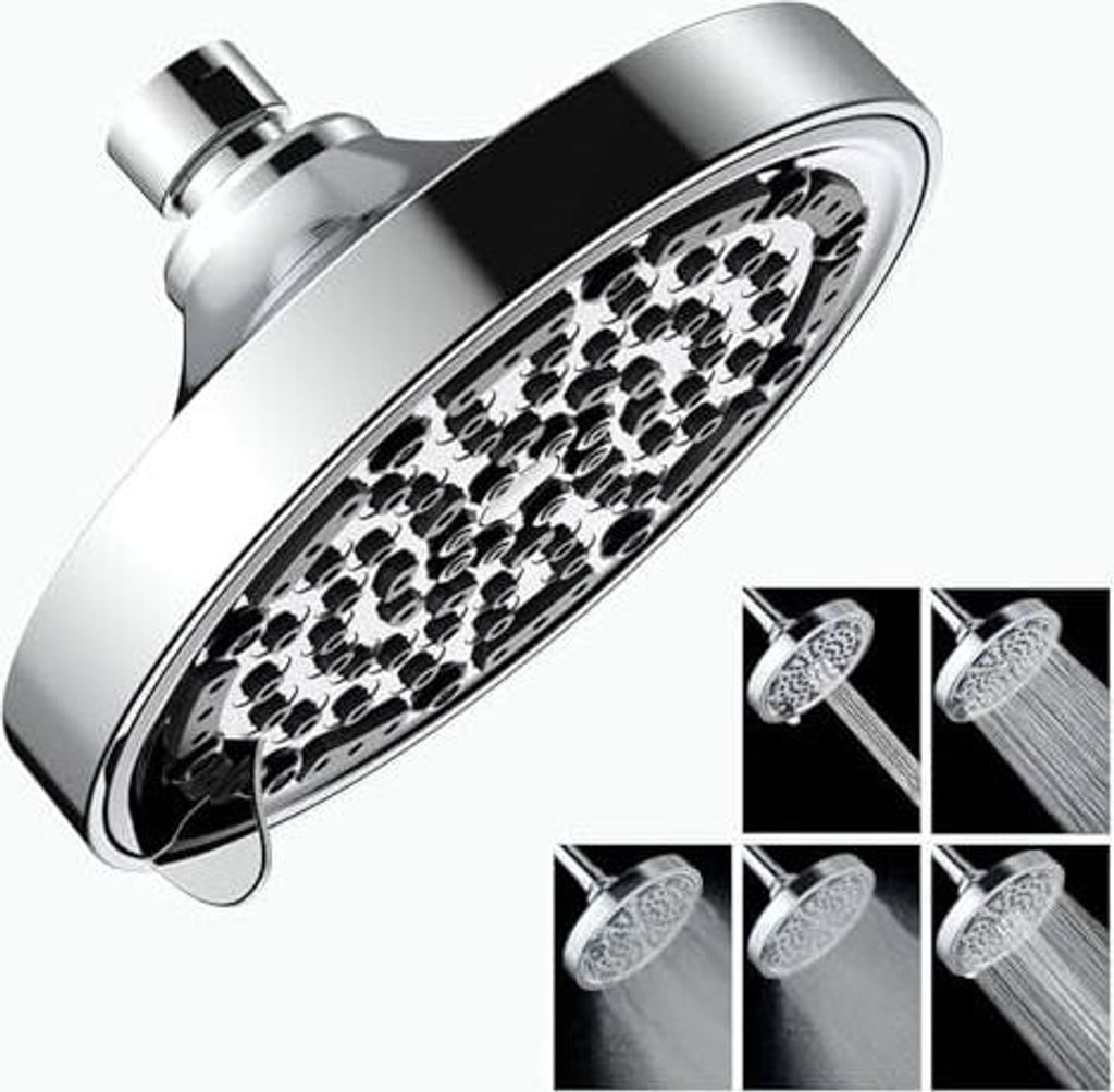 Kopfbrause Regendusche 6 Zoll, 5 Duschmodi Hochdruck Kopfbrause Wassersparend, Duschkopf Regendusche Rund, Regenduschkopf Verstellbarer, G1/2"-Gewinde