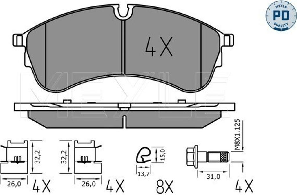 MEYLE 025 221 7821/PD Bremsbeläge Vorne für VW Crafter Kastenwagen (SY, SX) GRAND CALIFORNIA Camper (SCB, SCC) CRAFTER Bus (SY) für MAN TGE Kasten