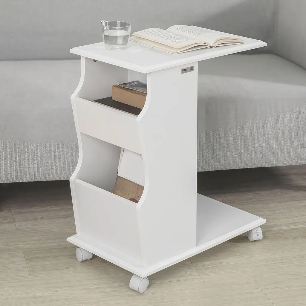 Table d'appoint Blanche avec Emplacement Tablette et Fente iPad