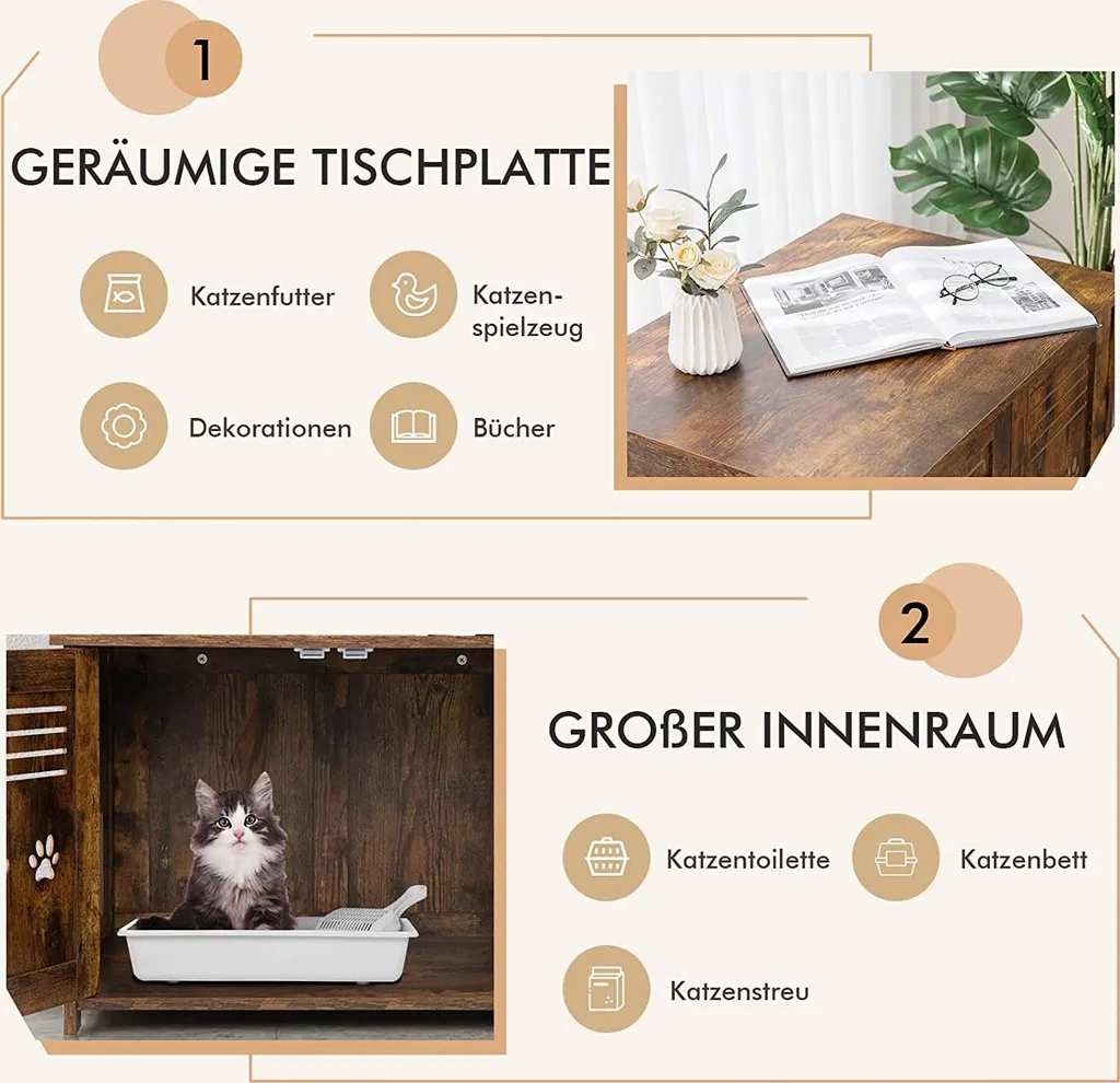 Armadietto per Gatti COSTWAY Vintage: Mobile Lettiera in Legno Elegante - 4