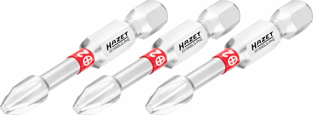 HAZET Bit 2215NSLG-PH2/3, Sechskant massiv 6,3 (1/4 Zoll), Kreuzschlitz Profil PH, PH2, Anzahl Werkzeuge: 3