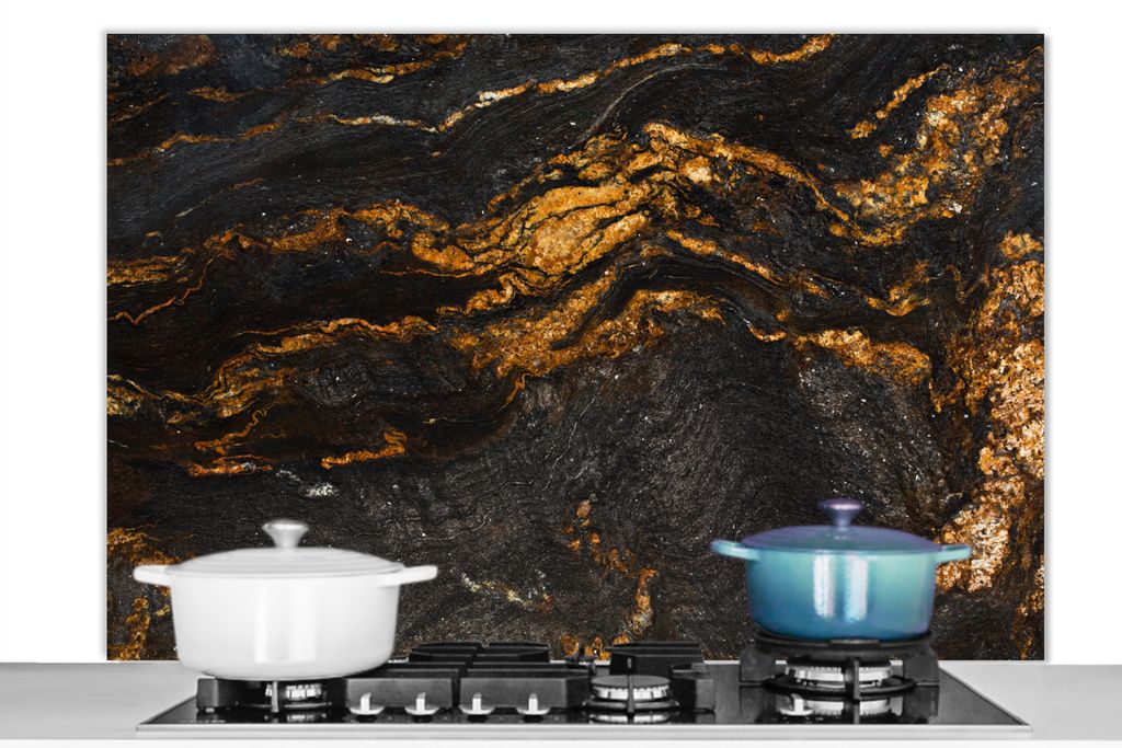 KitchenYeah Spritzschutz Küche - Küchenrückwand - Wandschutz für Herd und Spüle - Marmor - Limette - Schwarz - Gold - Marmoroptik - Luxus 12...