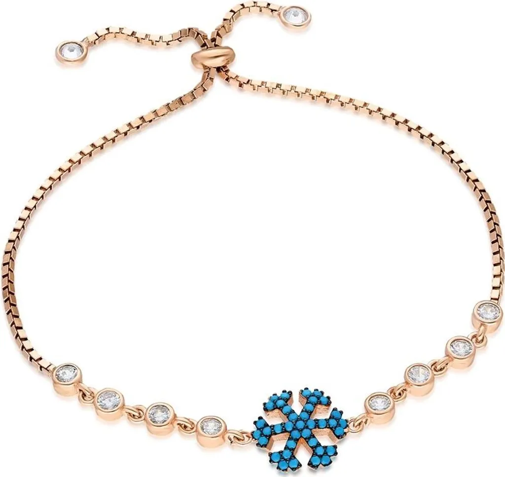 Cadeau idéal : bracelet femme flocon argent et turquoise ajustable toute taille