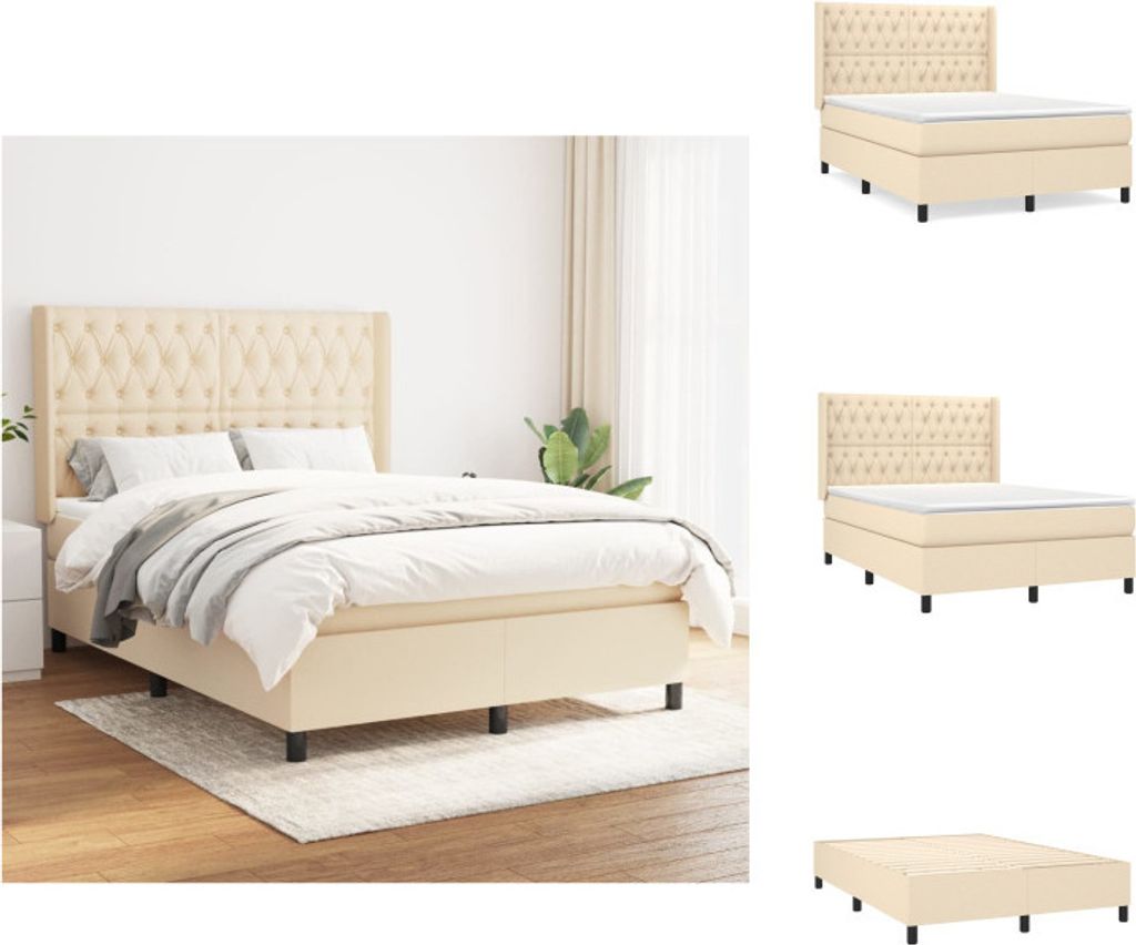 vidaXL Boxspringbett mit Matratze Creme 140x200 cm Stoff - Betten & Bettgestelle