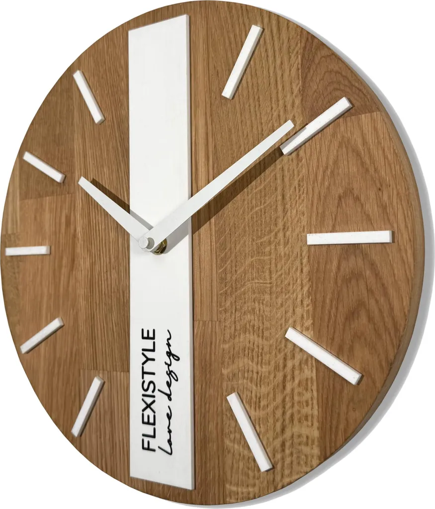 Grande Horloge Murale en Bois de Chêne et Blanc pour Salon Moderne