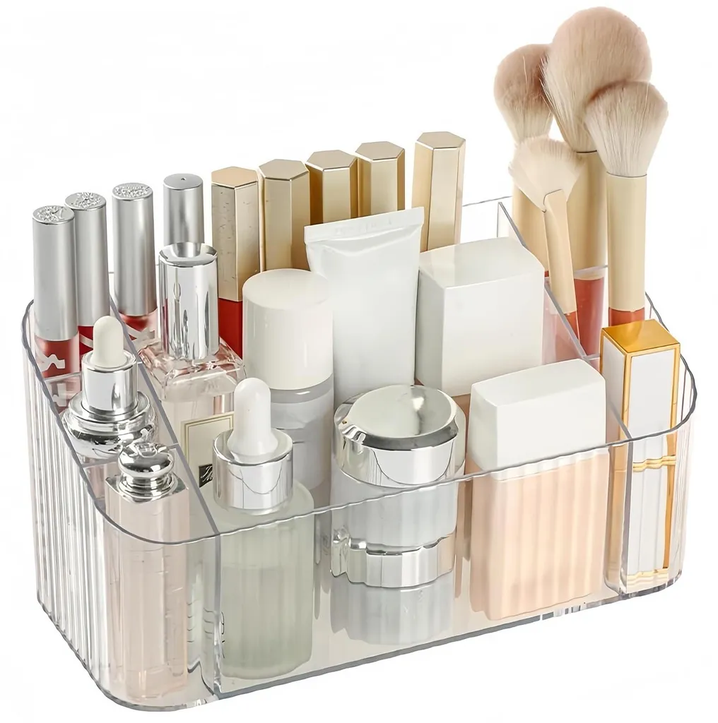 Rangement maquillage transparent 7 compartiments pour pinceaux et soins