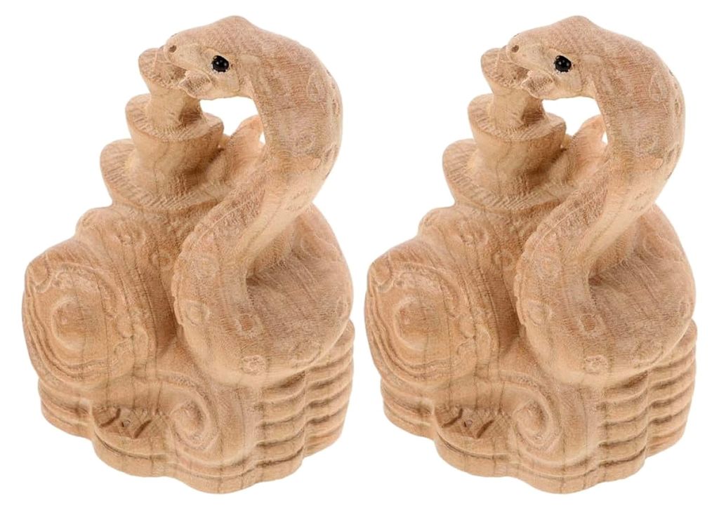 Handgefertigte Holzfigur einer Schlange 2 Stück zur Dekoration für Zuhause und Büro