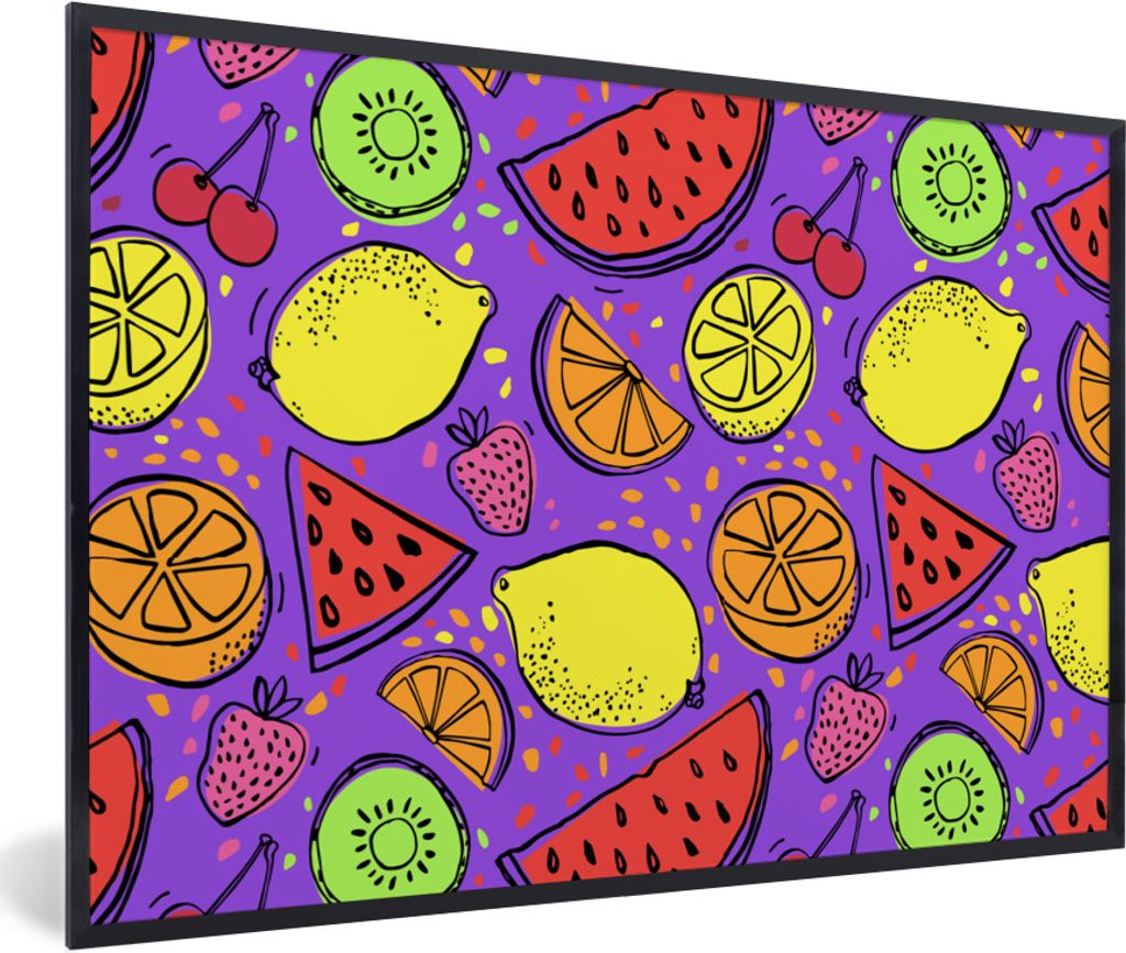 MuchoWow Gerahmtes Poster Wassermelone - Obst - Lila 60x40 cm - Poster mit Schwarzem Bilderrahmen Wandposter Rahmen Foto Bilder - Printing - Wand...