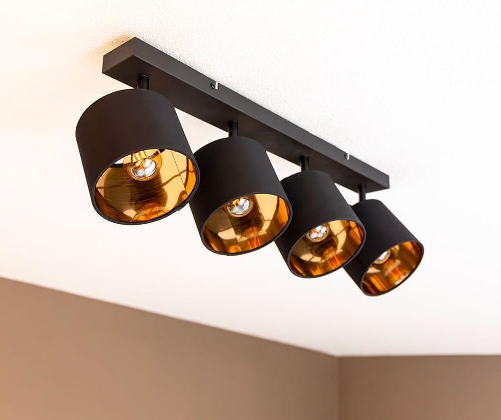 hoftronic LED-Deckenstrahler 4 Spots E14 Fassung Schwarz Gold IP20