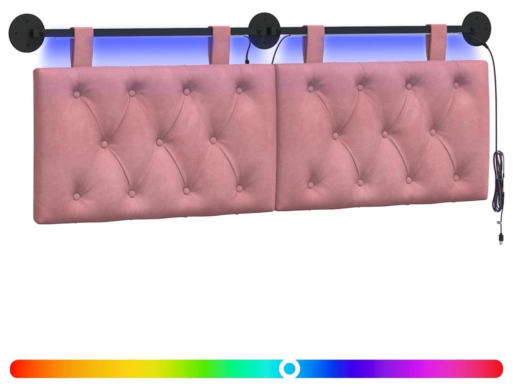 vidaXL Hängendes Kopfteil Mit LED Licht Rosa Samt