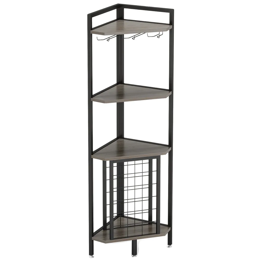 Rangement vin d'angle 4 niveaux pour cuisine et salon, gris clair