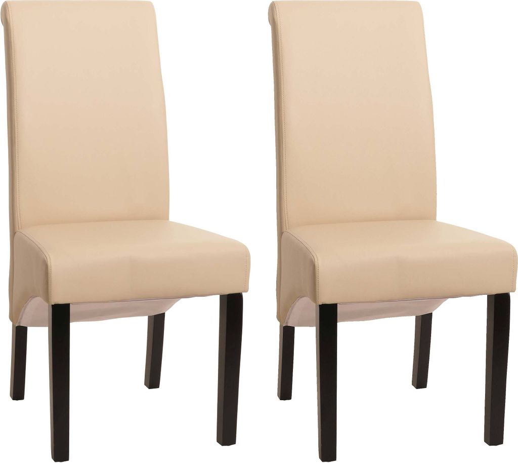 2er-Set Esszimmerstuhl Küchenstuhl Stuhl M37 Leder, creme, dunkle Füße