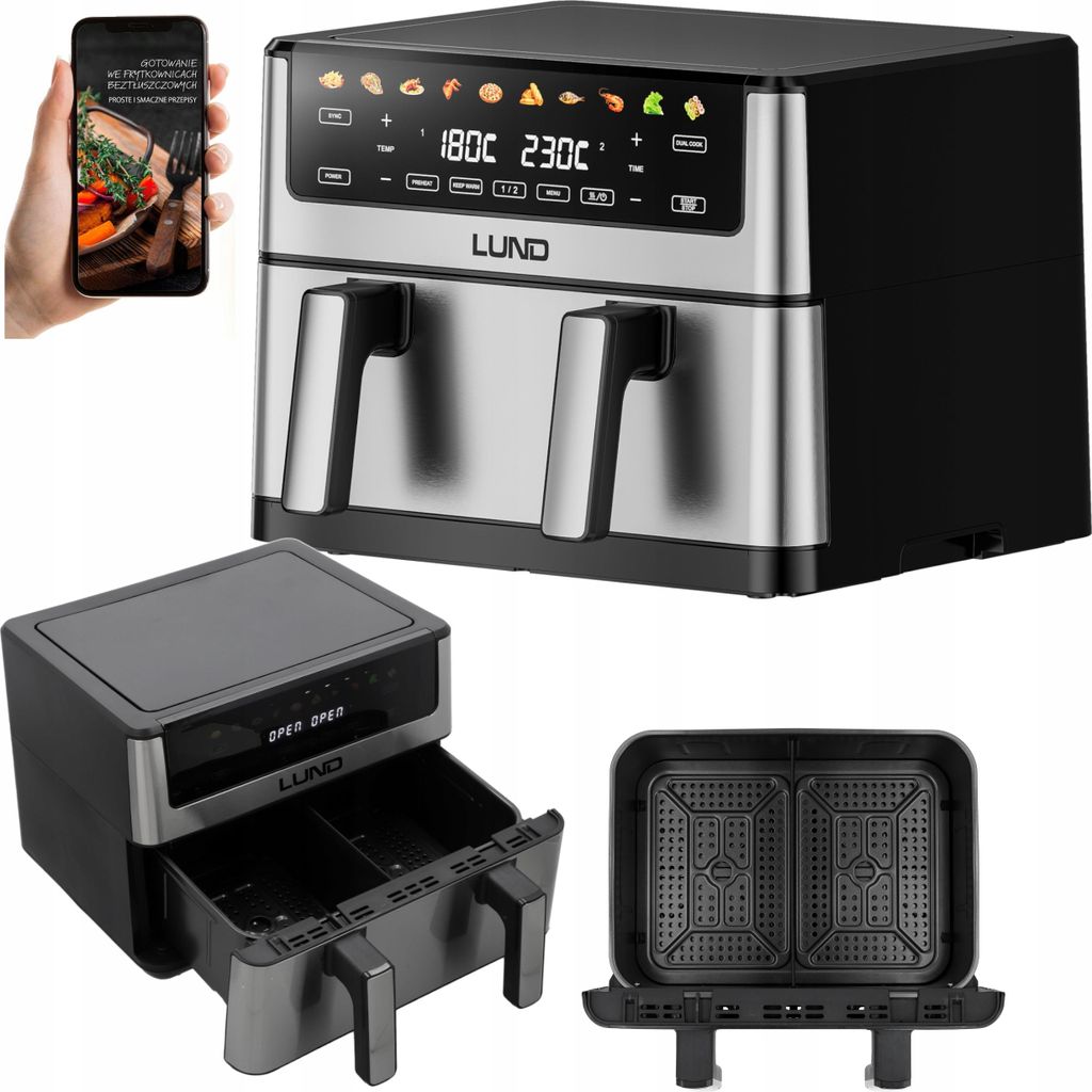Heißluftfritteuse 10L 2600 W mit LCD-Anzeige, Mini Backofen