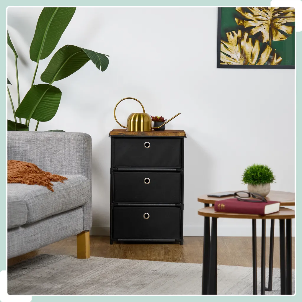 Commode aspect bois avec tiroirs tissu - Solution rangement gain de place - 2