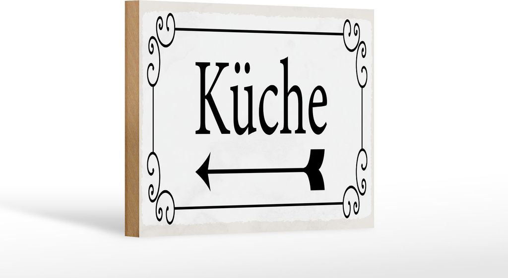 Holzschild Hinweis Küche Pfeil links, 40x30 cm, Holzschilder Spruch Lebensmittel