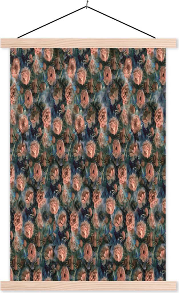 MuchoWow Textilposter Blumen - Muster - Farben 60x90 cm mit holzfarbenen Rahmen - Textil