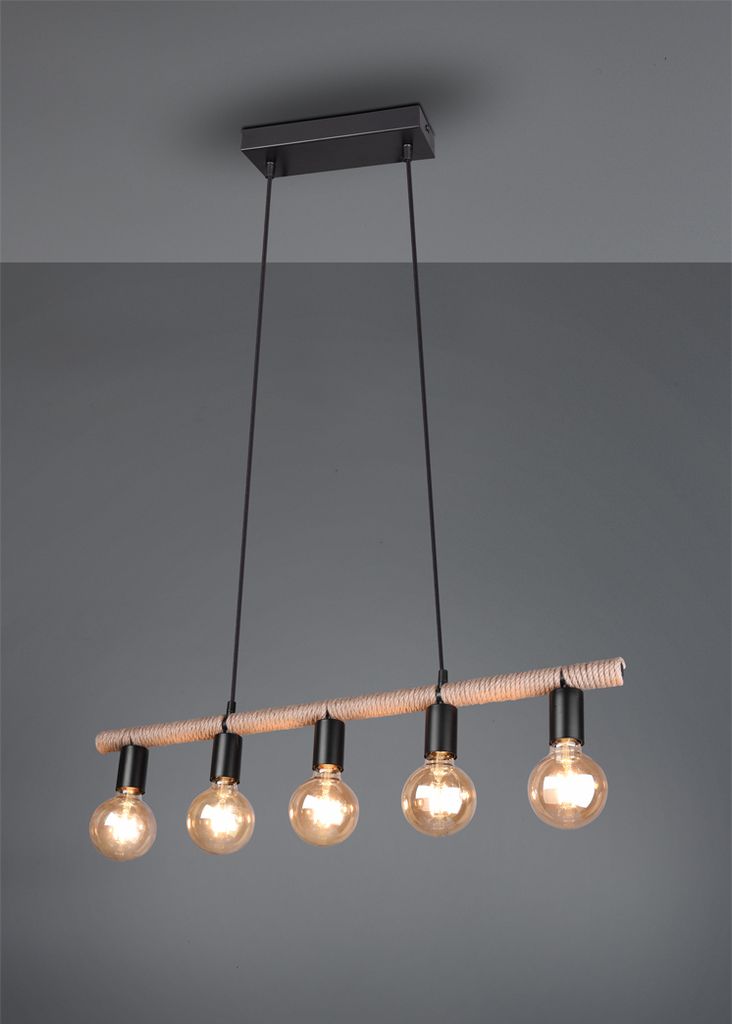 Vintage LED Pendelleuchte Mix aus Metall & Seil Hängelampe über Esszimmertisch