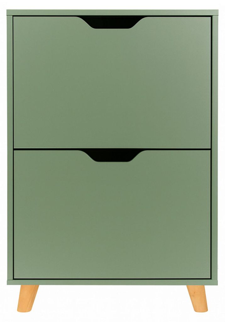 Emma - Platzsparender Schuhschrank mit 2 Türen 55x82x25 cm für 12 Paar aus Salbeifarbenem Holz