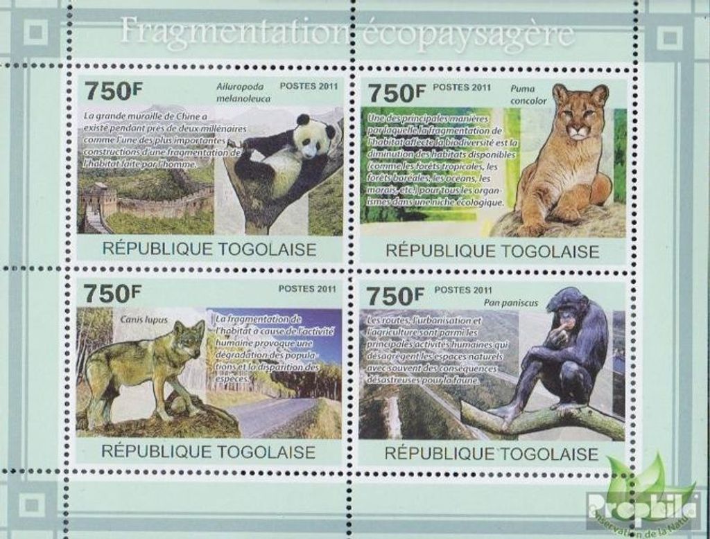 Briefmarken Togo 2011 Mi 3874-3877 Kleinbogen (kompl.Ausg.) postfrisch Natur und Umweltprobleme