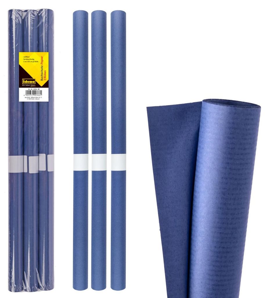 Buchschutzpapier 3er blau 2mx50cm reißfest, farbbeständig Produktbild 