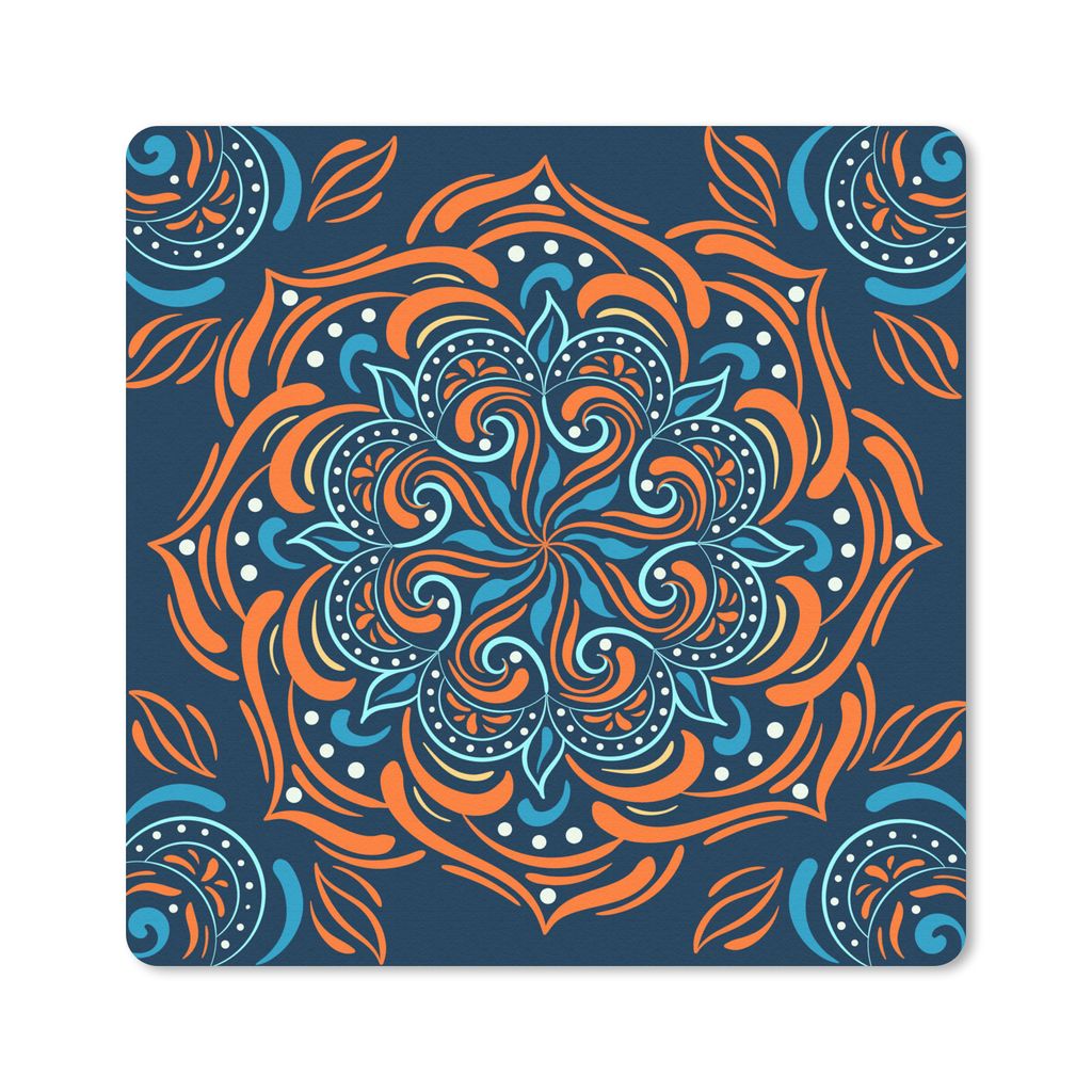 MuchoWow Mauspad Mousepad Mandala - Orange - Blau - Muster 30x30 cm - Mousepads - Maus Mat - Pad - Mausunterlage - Gaming