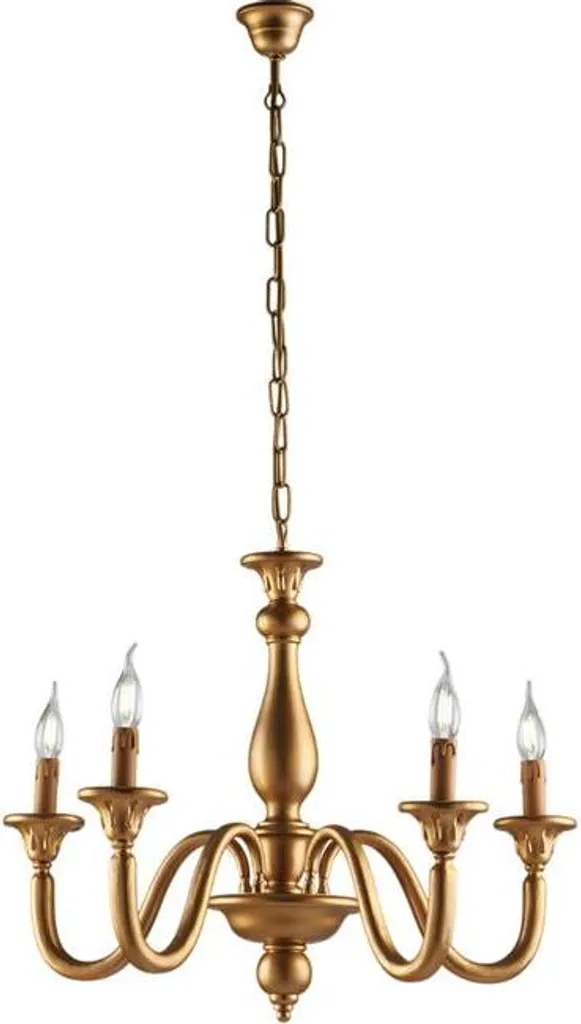 Lustre 5 Lumières en Bois Doré Patiné Lucca d.62 Finition Antique