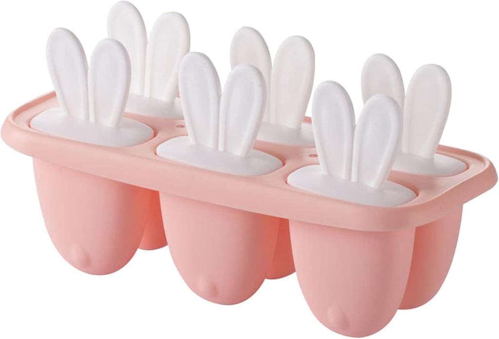 Klassische Eismaschinenform, wiederverwendbar, 6 Zellen, für hausgemachtes Dessert, Joghurt, Saft, Kaninchenohr-Eis (pink)