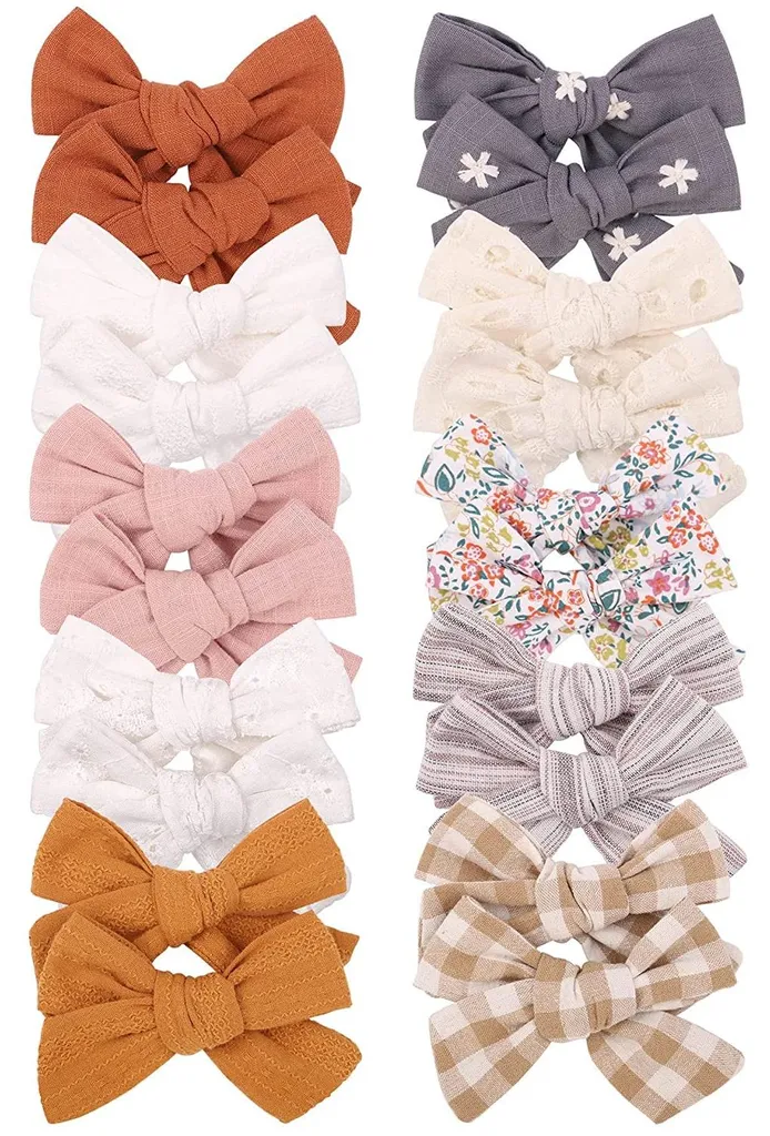 Paire de Barrettes Nœuds en Lin 9cm pour Bébé et Fille - Lot 10 Coloris