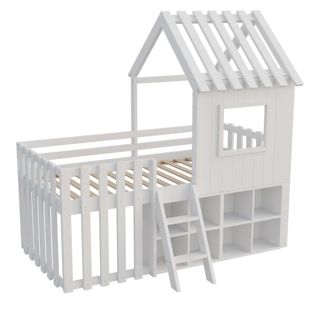Lit Cabane 90x200 Sécurisé : Solution Sommeil et Jeu Bois Blanc - 6