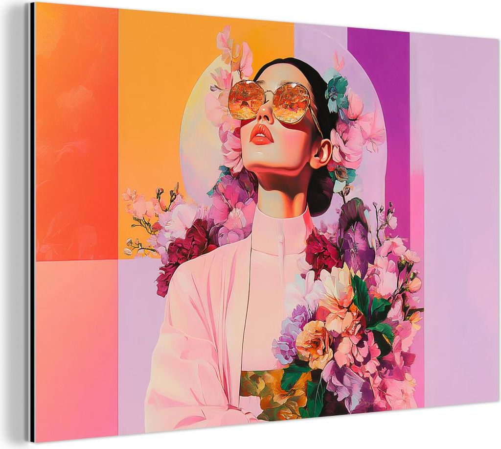 MuchoWow Wanddekoration Metall Metallbild Wandkunst 60x40 cm Porträt - Frau - Abstrakt - Blumen MuchoWow Aluminium Gemälde - Gemälder